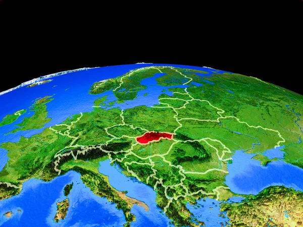 斯洛伐克的行星地球模型与国家边界和非常详细的行星表面 这张图片的元素由美国宇航局提供 — 图库照片