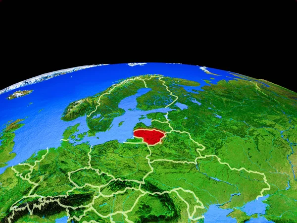 Lituania Sul Modello Del Pianeta Terra Con Confini Nazionali Superficie — Foto Stock