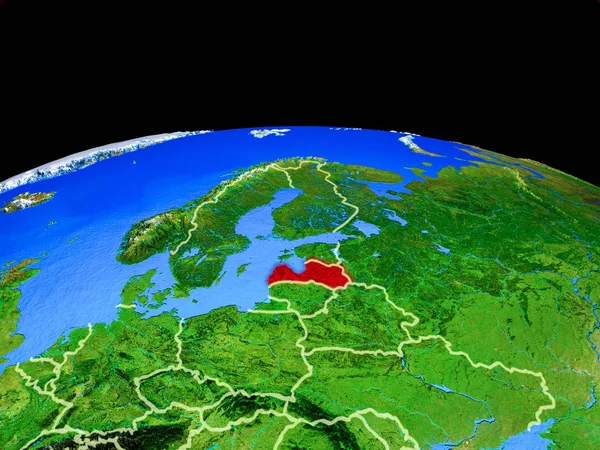Łotwa Modelu Planety Ziemia Granicami Kraju Bardzo Szczegółowej Powierzchni Planety — Zdjęcie stockowe