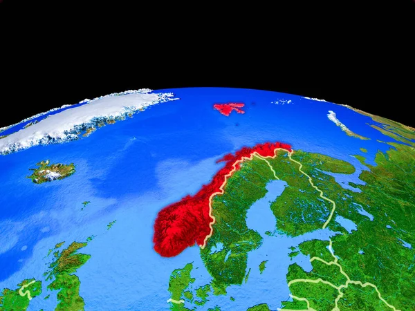 Norveç Ülke Sınırları Çok Ayrıntılı Gezegen Yüzeyi Ile Dünya Gezegeninin — Stok fotoğraf