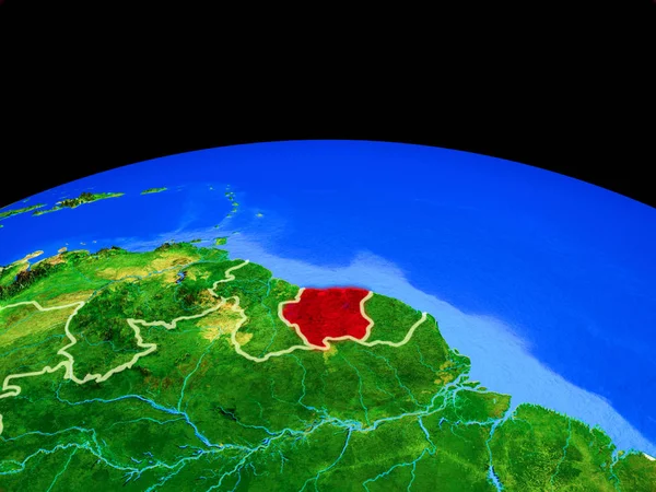 Surinam Modelul Planetei Pământ Granițe Țară Suprafața Foarte Detaliată Planetei — Fotografie, imagine de stoc