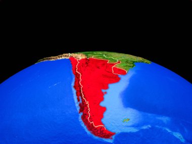 Güney Koni ülke sınırları ve çok ayrıntılı gezegen yüzeyi ile dünya gezegeninin modeli. 3d illüstrasyon. Nasa tarafından döşenmiş bu görüntünün elemanları.