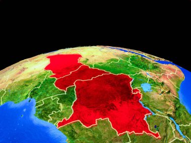 Orta Afrika ülke sınırları ve çok ayrıntılı gezegen yüzeyi ile dünya gezegeninin modeli üzerinde. 3d illüstrasyon. Nasa tarafından döşenmiş bu görüntünün elemanları.