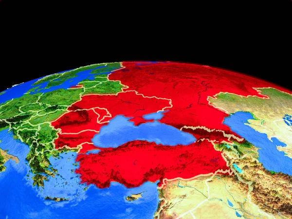 Black Sea Region Model Planet Earth Country Borders Very Detailed — Stock Photo, Image