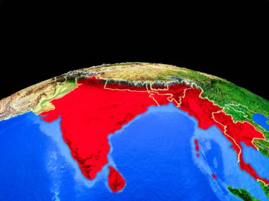 Ülke sınırları ve çok ayrıntılı gezegen yüzeyi ile Dünya gezegeninin modeli bimstec üye devletler. 3d illüstrasyon. Nasa tarafından döşenmiş bu görüntünün elemanları.
