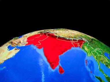 Ülke sınırları ve çok ayrıntılı gezegen yüzeyi ile Dünya gezegeninin model üzerinde Saarc üye devletler. 3d illüstrasyon. Nasa tarafından döşenmiş bu görüntünün elemanları.