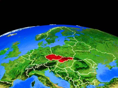 Ülke sınırları ve çok ayrıntılı gezegen yüzeyi ile dünya gezegeni modeli üzerinde eski Çekoslovakya. 3d illüstrasyon. Nasa tarafından döşenmiş bu görüntünün elemanları.