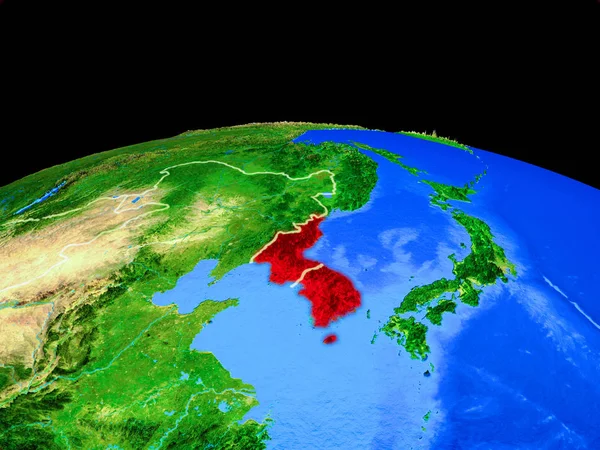 Corea Modelo Del Planeta Tierra Con Fronteras Nacionales Superficie Planetaria —  Fotos de Stock