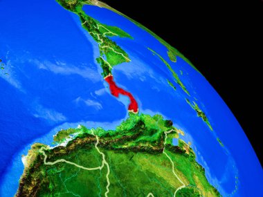 Panama ülke sınırları ile uzaydan Dünya gezegeninde. Gezegen yüzeyinin çok ince detayları. 3d illüstrasyon. Nasa tarafından döşenmiş bu görüntünün elemanları.
