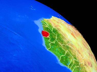 Sierra Leone ülke sınırları ile uzaydan Dünya gezegeninde. Gezegen yüzeyinin çok ince detayları. 3d illüstrasyon. Nasa tarafından döşenmiş bu görüntünün elemanları.