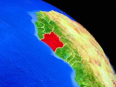 Ülke sınırları ile uzaydan Dünya gezegeninde Fildişi Sahili. Gezegen yüzeyinin çok ince detayları. 3d illüstrasyon. Nasa tarafından döşenmiş bu görüntünün elemanları.