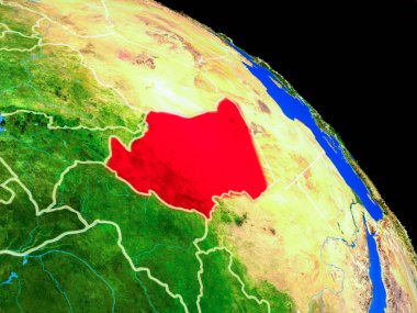 Çad ülke sınırları ile uzaydan Dünya gezegeninde. Gezegen yüzeyinin çok ince detayları. 3d illüstrasyon. Nasa tarafından döşenmiş bu görüntünün elemanları.