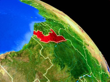 Kongo ülke sınırları ile uzaydan Dünya gezegeninde. Gezegen yüzeyinin çok ince detayları. 3d illüstrasyon. Nasa tarafından döşenmiş bu görüntünün elemanları.