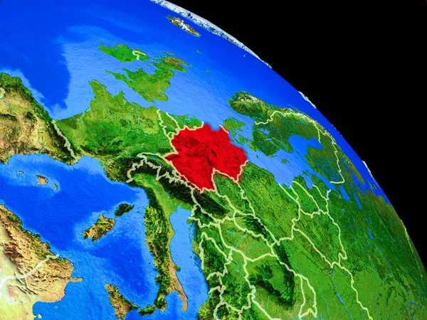 Almanya Ülke Sınırları Ile Uzaydan Dünya Gezegeninde Gezegen Yüzeyinin Çok — Stok fotoğraf