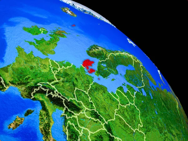 Danimarka Ülke Sınırları Olan Uzaydan Dünya Gezegeninde Gezegen Yüzeyinin Çok — Stok fotoğraf