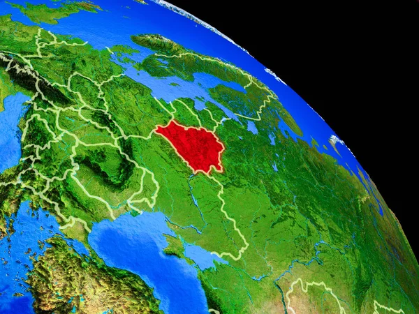 白俄罗斯在地球上从太空与国家边界 行星表面非常精细的细节 这张图片的元素由美国宇航局提供 — 图库照片