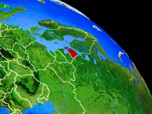 爱沙尼亚在地球上从太空与国家边界 行星表面非常精细的细节 这张图片的元素由美国宇航局提供 — 图库照片