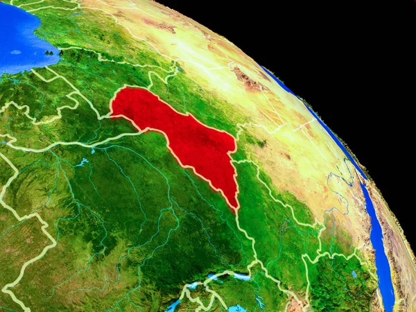 Central Africa on planet Earth from space with country borders. Very fine detail of planet surface. 3D illustration. Elements of this image furnished by NASA.