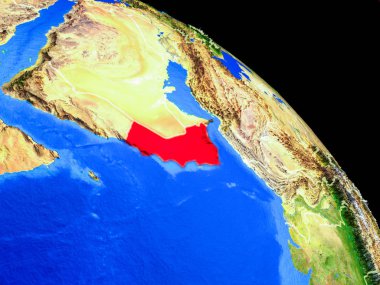 Umman dünya gezegeninde ülke sınırları ile uzaydan. Gezegen yüzeyinin çok ince detayları. 3d illüstrasyon. Nasa tarafından döşenmiş bu görüntünün elemanları.
