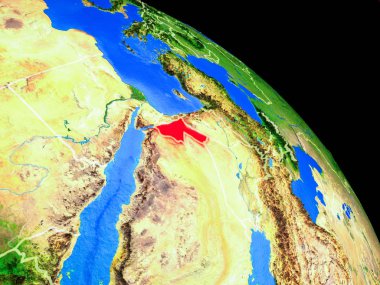 Ürdün ülke sınırları ile uzaydan Dünya gezegeninde. Gezegen yüzeyinin çok ince detayları. 3d illüstrasyon. Nasa tarafından döşenmiş bu görüntünün elemanları.