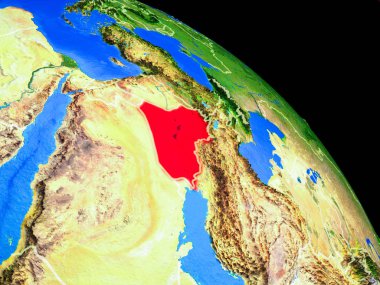 Irak ülke sınırları ile uzaydan dünya gezegeninde. Gezegen yüzeyinin çok ince detayları. 3d illüstrasyon. Nasa tarafından döşenmiş bu görüntünün elemanları.