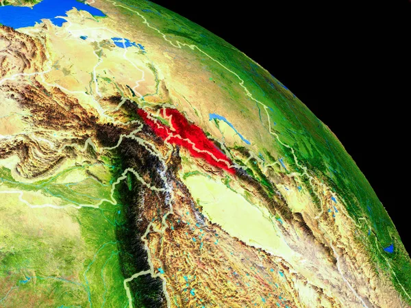 Quirguizistão Planeta Terra Partir Espaço Com Fronteiras País Detalhe Muito — Fotografia de Stock