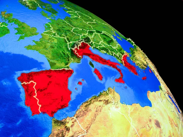 Южная Европа Планете Земля Космоса Границами Стран Тонкие Детали Поверхности — стоковое фото