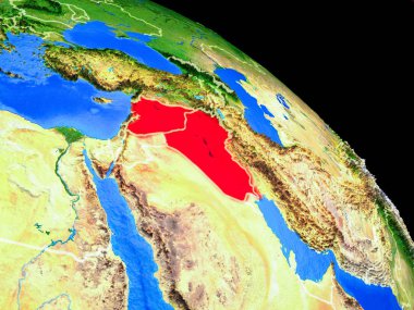 Ülke sınırları ile uzaydan dünya gezegeninde İslam Devleti. Gezegen yüzeyinin çok ince detayları. 3d illüstrasyon. Nasa tarafından döşenmiş bu görüntünün elemanları.