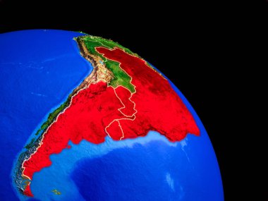 Mercosur, ülke sınırları olan uzaydan Dünya gezegeninde memebers. Gezegen yüzeyinin çok ince detayları. 3d illüstrasyon. Nasa tarafından döşenmiş bu görüntünün elemanları.