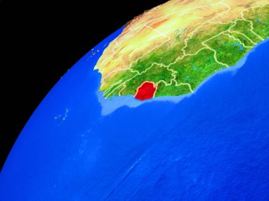Uzaydan Sierra Leone. Ülke sınırları ve gezegen yüzeyinin son derece yüksek detay ile Dünya gezegeni. 3d illüstrasyon. Nasa tarafından döşenmiş bu görüntünün elemanları.