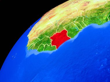 Uzaydan Fildişi Sahili. Ülke sınırları ve gezegen yüzeyinin son derece yüksek detay ile Dünya gezegeni. 3d illüstrasyon. Nasa tarafından döşenmiş bu görüntünün elemanları.