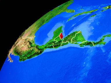 Uzaydan Belize. Ülke sınırları ve gezegen yüzeyinin son derece yüksek detay ile Dünya gezegeni. 3d illüstrasyon. Nasa tarafından döşenmiş bu görüntünün elemanları.