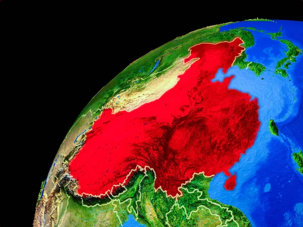 China from space. Planet Earth with country borders and extremely high detail of planet surface. 3D illustration. Elements of this image furnished by NASA.