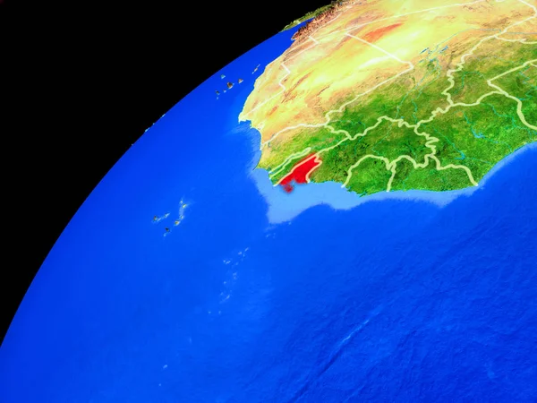 Uzaydan Gine-Bissau. Ülke sınırları ve gezegen yüzeyinin son derece yüksek detay ile Dünya gezegeni. 3d illüstrasyon. Nasa tarafından döşenmiş bu görüntünün elemanları.