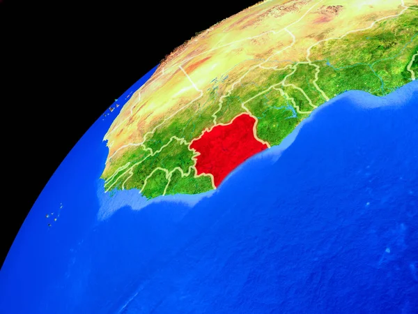 Uzaydan Fildişi Sahili. Ülke sınırları ve gezegen yüzeyinin son derece yüksek detay ile Dünya gezegeni. 3d illüstrasyon. Nasa tarafından döşenmiş bu görüntünün elemanları.