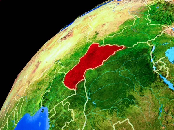 Uzaydan Orta Afrika. Ülke sınırları ve gezegen yüzeyinin son derece yüksek detay ile Dünya gezegeni. 3d illüstrasyon. Nasa tarafından döşenmiş bu görüntünün elemanları.
