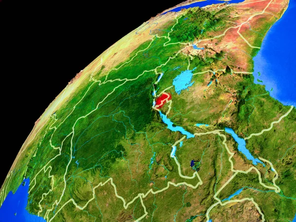 Rwanda Uit Ruimte Planeet Aarde Met Landsgrenzen Extreem Hoge Detail — Stockfoto