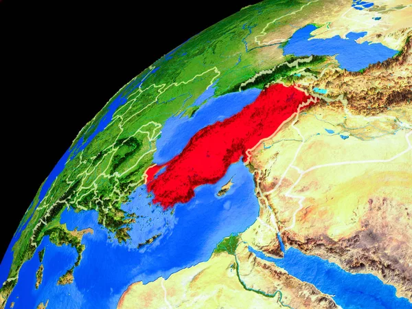 Turkey from space. Planet Earth with country borders and extremely high detail of planet surface. 3D illustration. Elements of this image furnished by NASA.