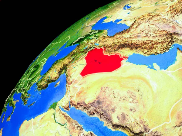Uzaydan Irak. Ülke sınırları ve gezegen yüzeyinin son derece yüksek detay ile Dünya gezegeni. 3d illüstrasyon. Nasa tarafından döşenmiş bu görüntünün elemanları.