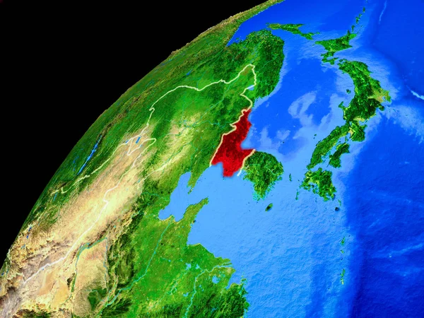 Corée Nord Depuis Espace Planète Terre Avec Des Frontières Pays — Photo