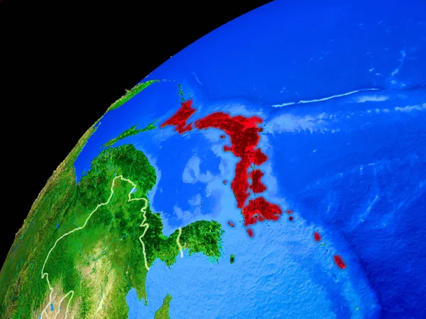 Japan from space. Planet Earth with country borders and extremely high detail of planet surface. 3D illustration. Elements of this image furnished by NASA.