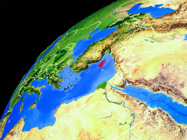 Uzaydan Kıbrıs Ülke Sınırları Gezegen Yüzeyinin Son Derece Yüksek Detay — Stok fotoğraf