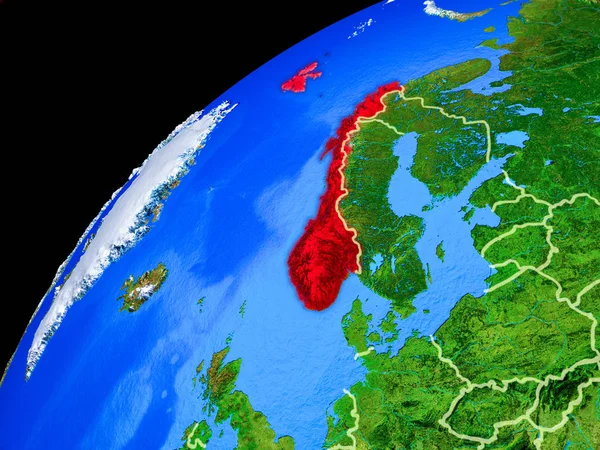 挪威从太空 行星地球与国家边界和行星表面的极高细节 这张图片的元素由美国宇航局提供 — 图库照片