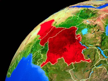 Uzaydan Orta Afrika. Ülke sınırları ve gezegen yüzeyinin son derece yüksek detay ile Dünya gezegeni. 3d illüstrasyon. Nasa tarafından döşenmiş bu görüntünün elemanları.