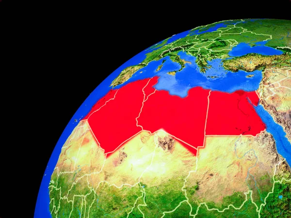 North Africa from space. Planet Earth with country borders and extremely high detail of planet surface. 3D illustration. Elements of this image furnished by NASA.