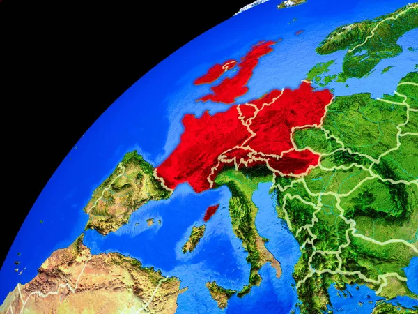 Western Europe Space Planet Earth Country Borders Extremely High Detail — Stock Photo, Image