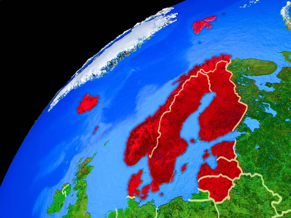 Northern Europe from space. Planet Earth with country borders and extremely high detail of planet surface. 3D illustration. Elements of this image furnished by NASA.