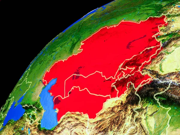 Ásia Central Espaço Planeta Terra Com Fronteiras País Detalhes Extremamente — Fotografia de Stock