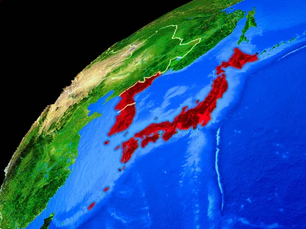 Japan Korea Uit Ruimte Planeet Aarde Met Landsgrenzen Extreem Hoge — Stockfoto