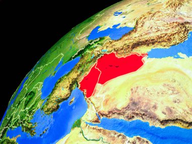 Uzaydan İslam Devleti. Ülke sınırları ve gezegen yüzeyinin son derece yüksek detay ile Dünya gezegeni. 3d illüstrasyon. Nasa tarafından döşenmiş bu görüntünün elemanları.